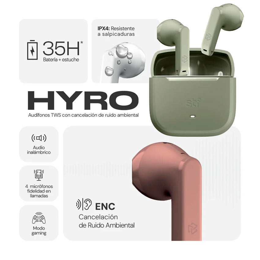 Stf Audifonos True Wireless Hyro Enc Negro con 4 Micrófonos y 35 Horas de Batería