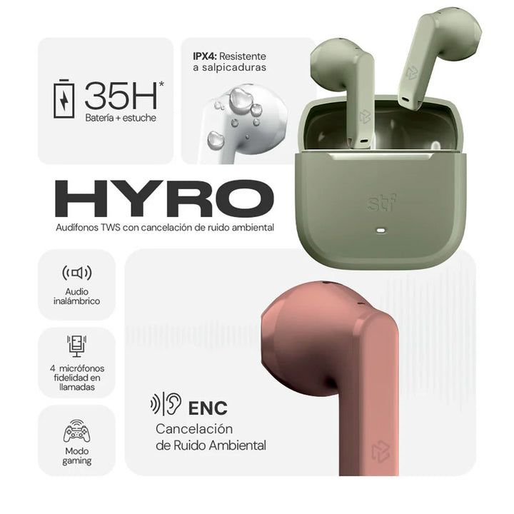 Stf Audifonos True Wireless Hyro Enc Negro con 4 Micrófonos y 35 Horas de Batería