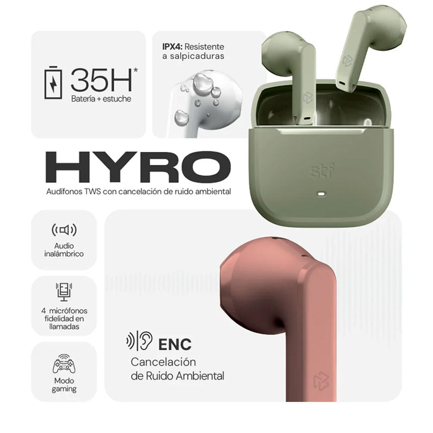 Stf Audifonos True Wireless Hyro Enc Cafe con 4 Micrófonos y 35 Horas de Batería