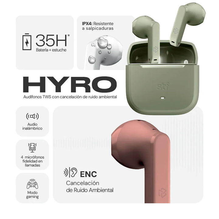 Stf Audifonos True Wireless Hyro Enc Cafe con 4 Micrófonos y 35 Horas de Batería
