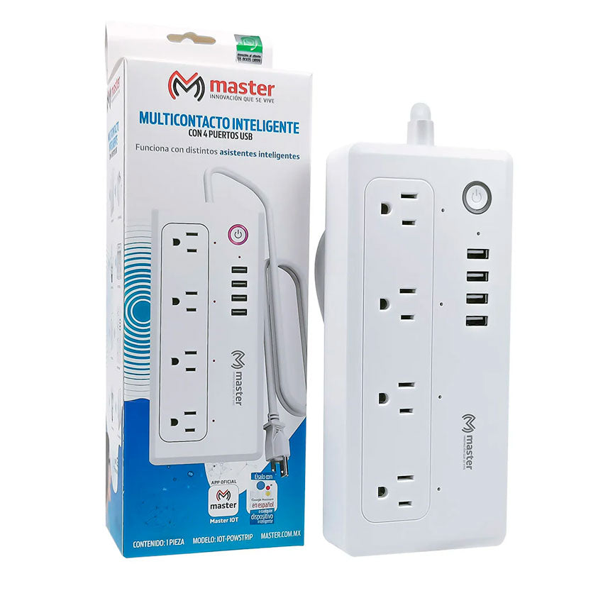 MASTER ENCHUFE 4 MULTICONTACTOS / 4 USB INTELIGENTE 1.50 MTS BLANCO