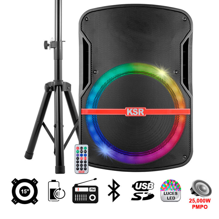 KSR BAFLE 15 PULGADAS 25,000 WATTS BLUETOOTH CON STAND