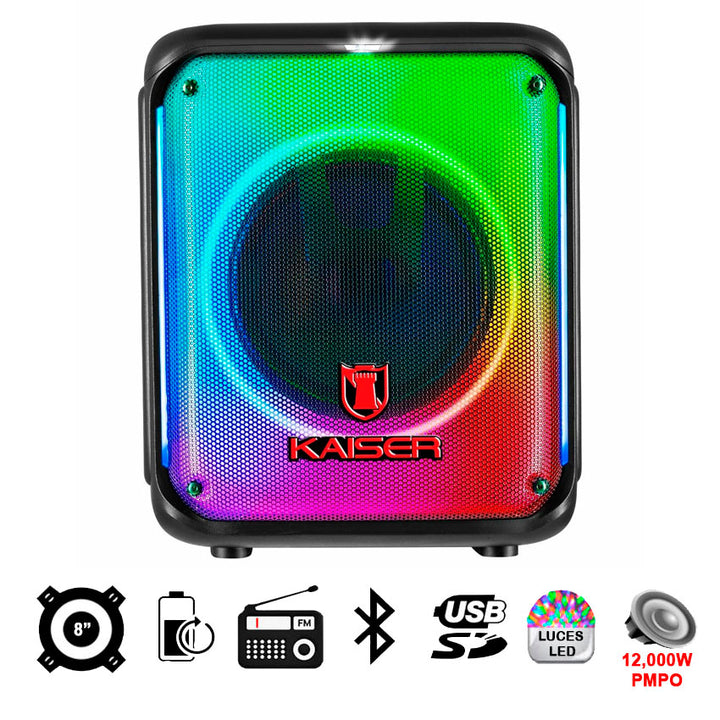 KSR BAFLE PORTATIL RECARGABLE 8" EFECTO FLAMA 12,000 W PMPO BLUETOOTH RADIO FM