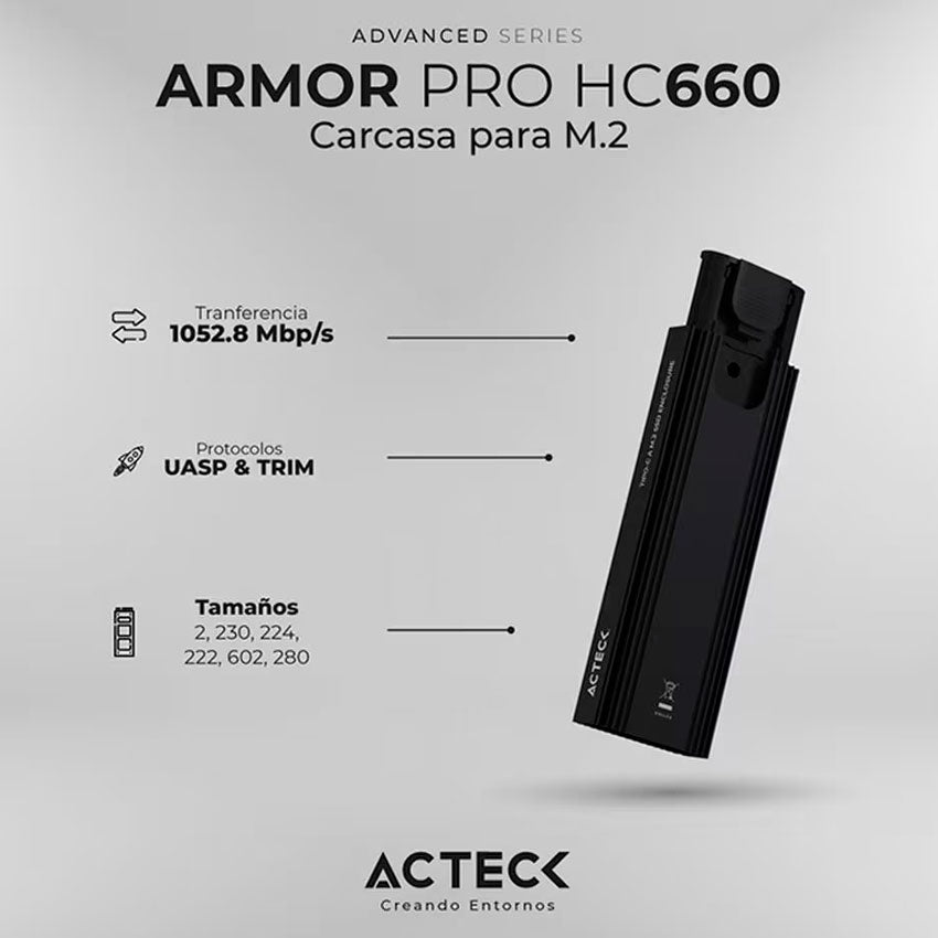 ACTECK GABINETE DE SSD ARMOR PRO HC660 M.2 - NEGRO