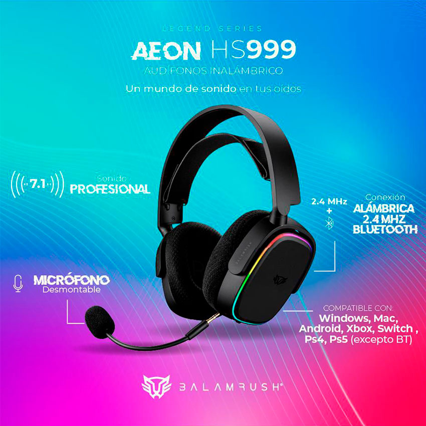 BALAM RUSH AUDÍFONOS GAMER, ALÁMBRICO/INALÁMBRICO, 3.5MM/BLUETOOTH, N