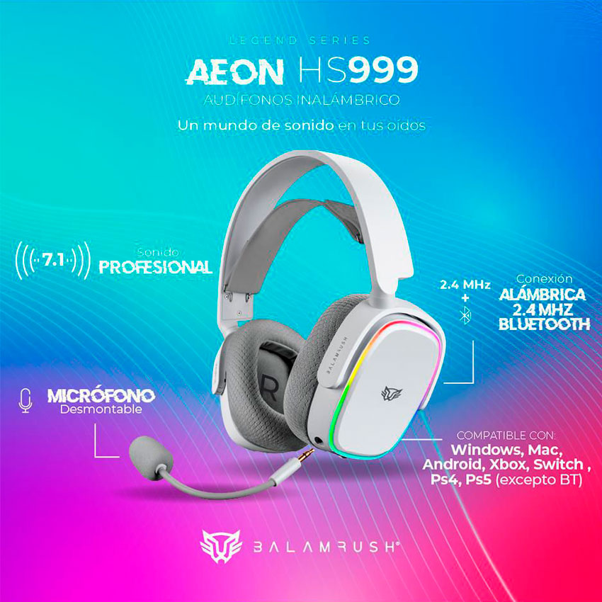 BALAM RUSH AUDÍFONOS GAMER, ALÁMBRICO/INALÁMBRICO, 3.5MM/BLUETOOTH, B