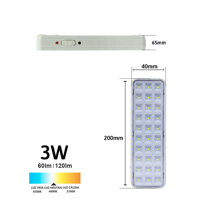 Lampara de Emergencia Recargable 3w Luz Neutra ( 300lm) Jwj