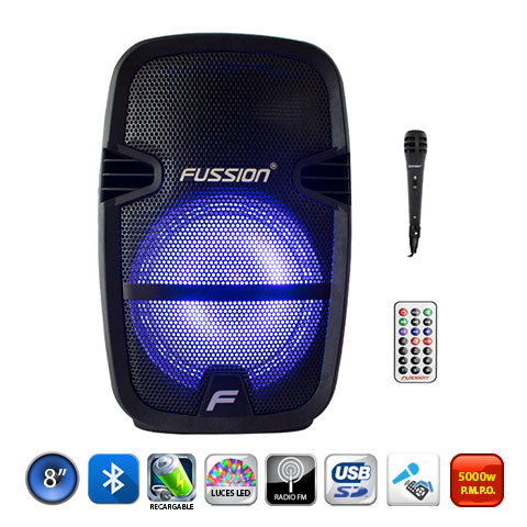 FUSSION BAFLE 8" PULGADAS 5,000W PMPO BLUETOOTH INCLUYE MICROFONO ALA