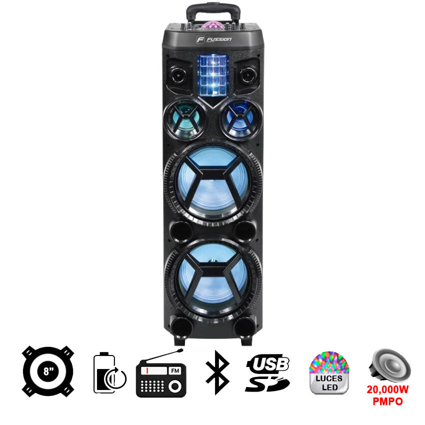 FUSSION BAFLE 2X8" PULGADAS 20,000 WATTS PMPO BLUETOOTH INCLUYE MICRO