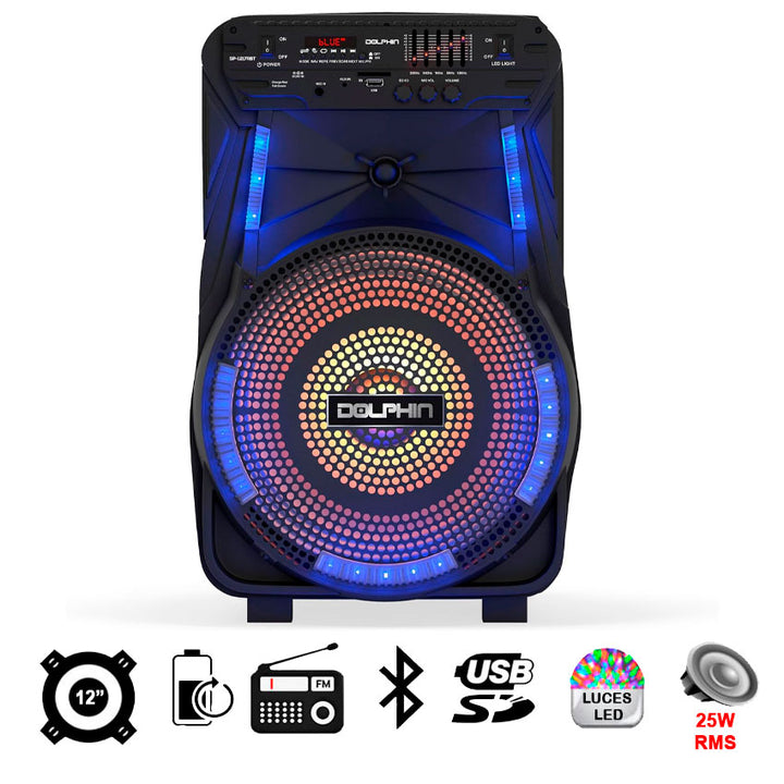 DOLPHIN 12" ALTAVOZ DE FIESTA BLUETOOTH RECARGABLE DE ALTA POTENCIA