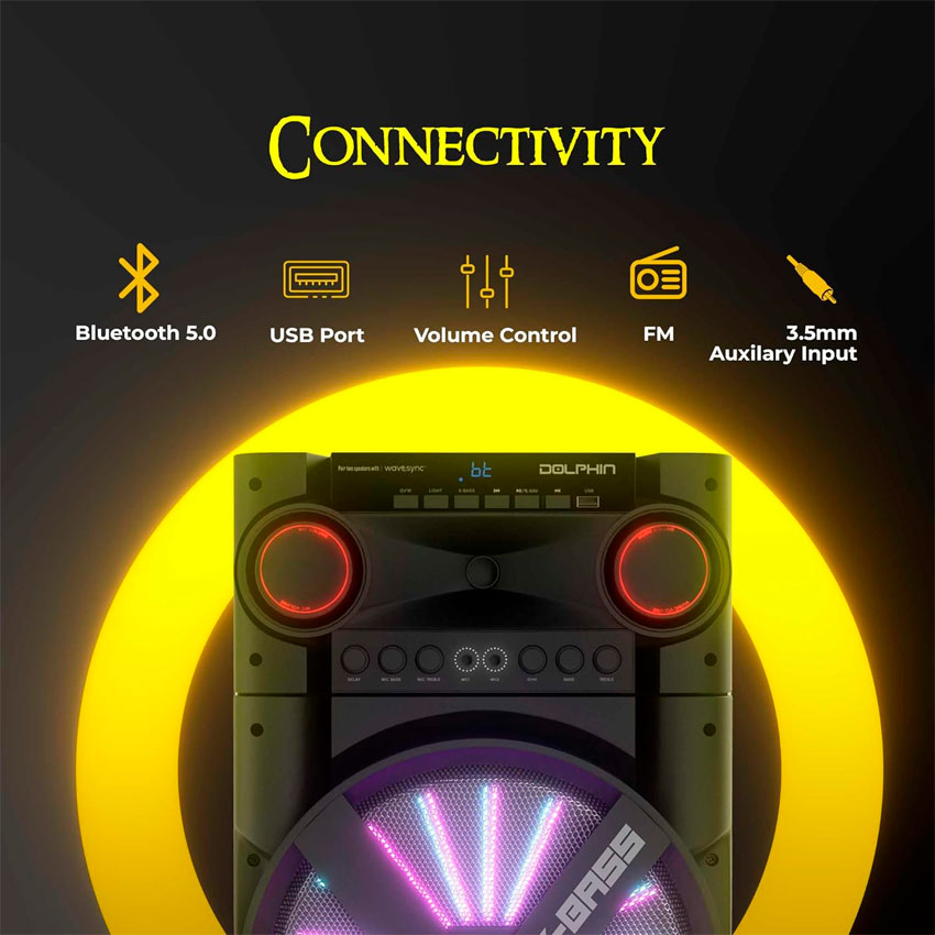 DOLPHIN XL-312 ALTAVOZ BLUETOOTH TRIPLE DE 12 PULGADAS, SALIDA DE ALTA POTENCIA DE 6000 W CON X-BASS.