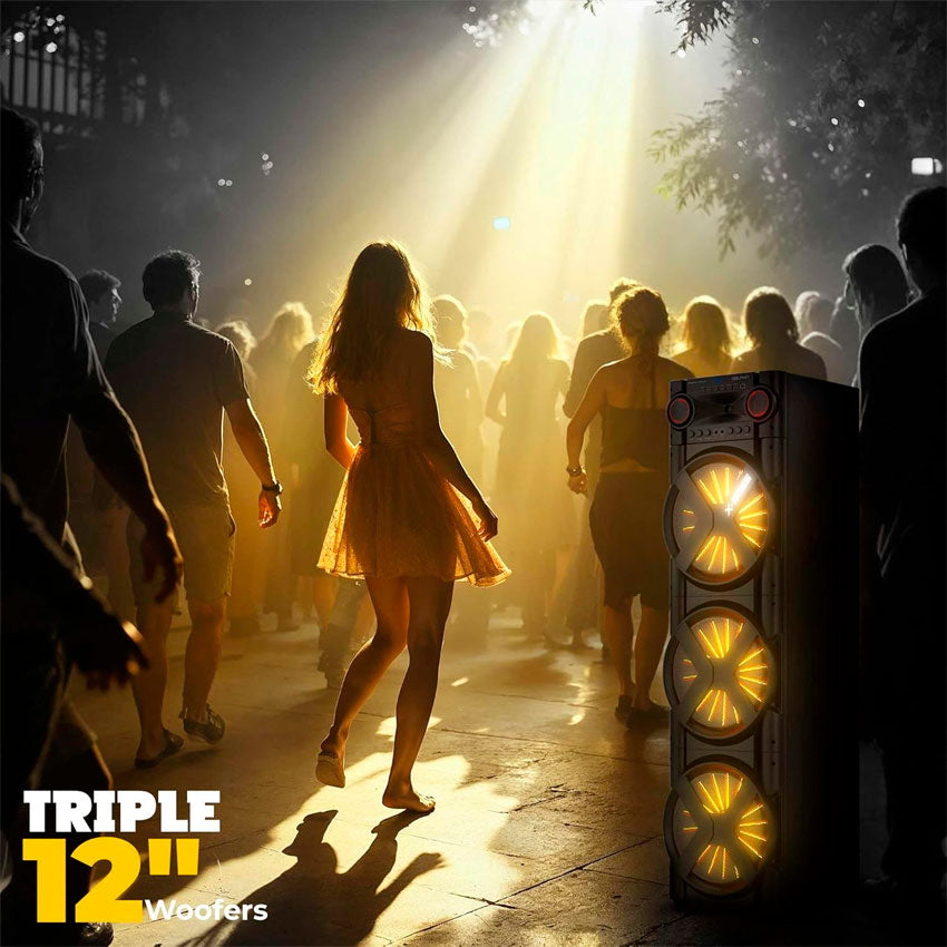 DOLPHIN XL-312 ALTAVOZ BLUETOOTH TRIPLE DE 12 PULGADAS, SALIDA DE ALTA POTENCIA DE 6000 W CON X-BASS.
