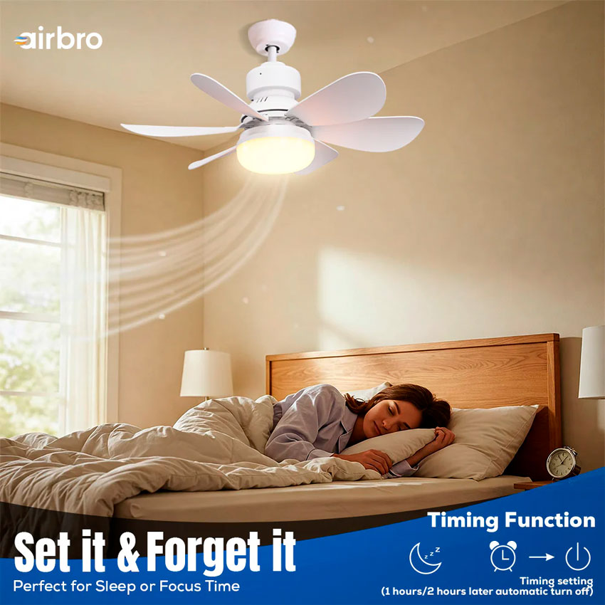 Airbro Lampara Led con Ventilador 6 Aspas Plegables