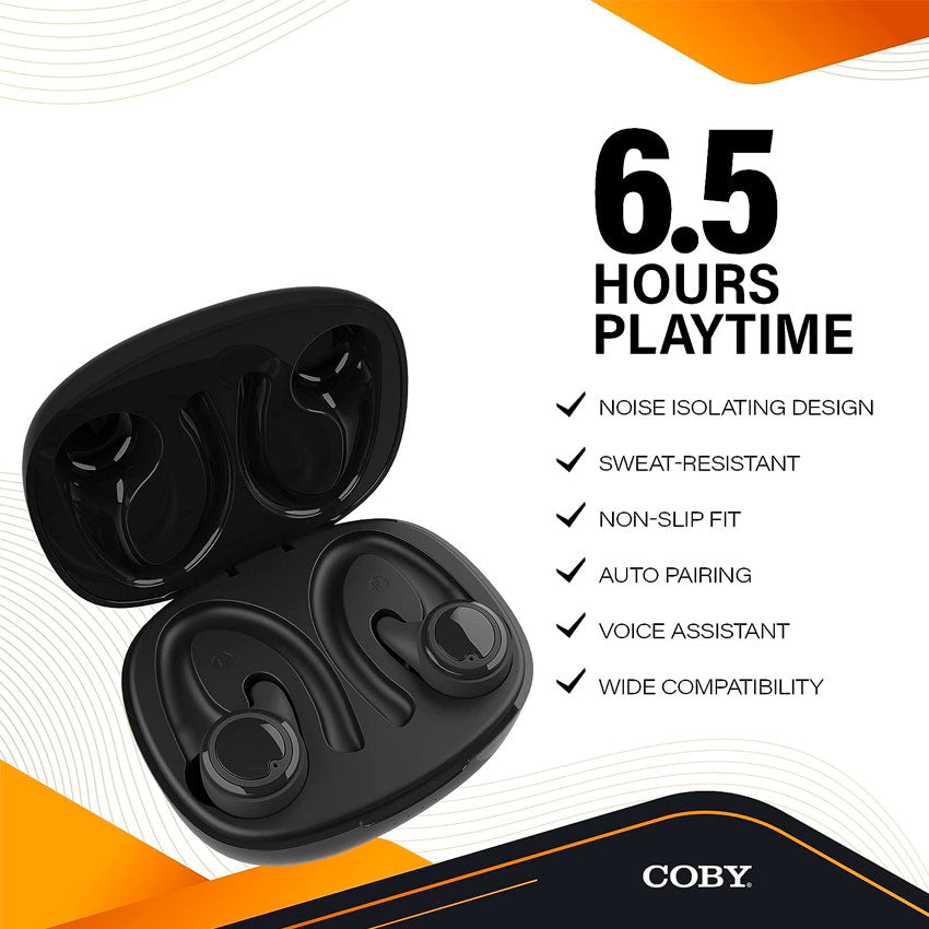 COBY AUDIFONOS TRUE WIRELESS IN EAR SPORT HOOK NEGRO