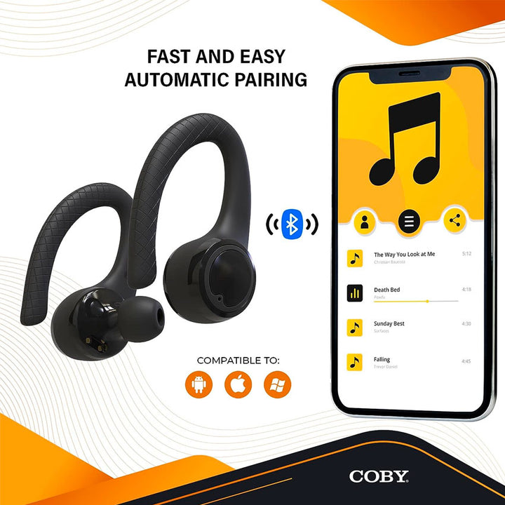 COBY AUDIFONOS TRUE WIRELESS IN EAR SPORT HOOK NEGRO