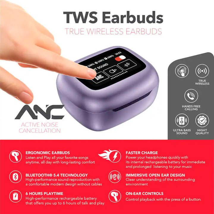 Audifonos True Wireless Rca C/display Anc Purpura