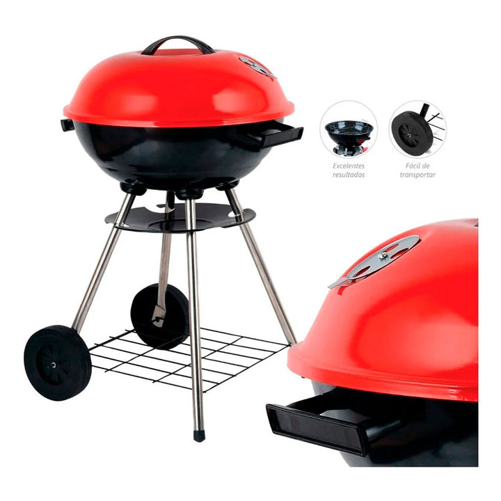 Brenttwood Asador Portatil 17 Pulg Rojo con Tapa y Control de Temperatura