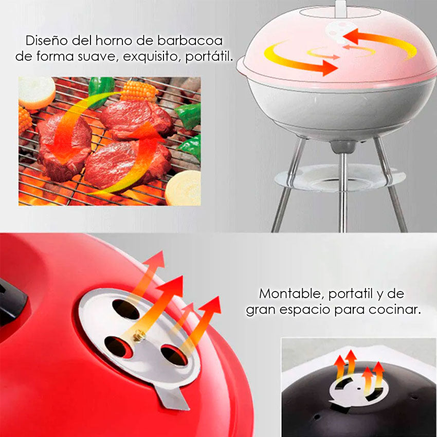 Brenttwood Asador Portatil 17 Pulg Rojo con Tapa y Control de Temperatura