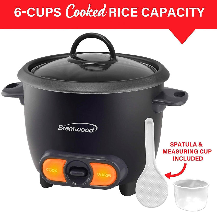 Brentwood Olla Arrocera 6 Tazas Negra con Función de Calentamiento Automático