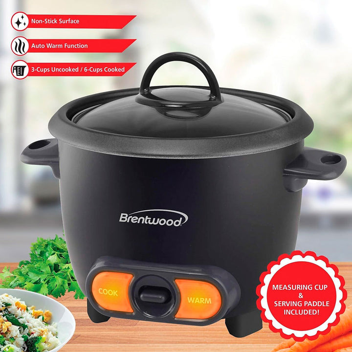 Brentwood Olla Arrocera 6 Tazas Negra con Función de Calentamiento Automático