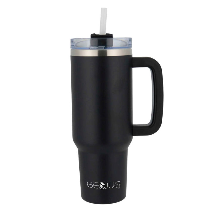 BRENTWOOD GEOJUG CMB-1200BK - VASO DE ACERO INOXIDABLE AISLADO CON ASA, TAPA Y PAJITA, COLOR NEGRO