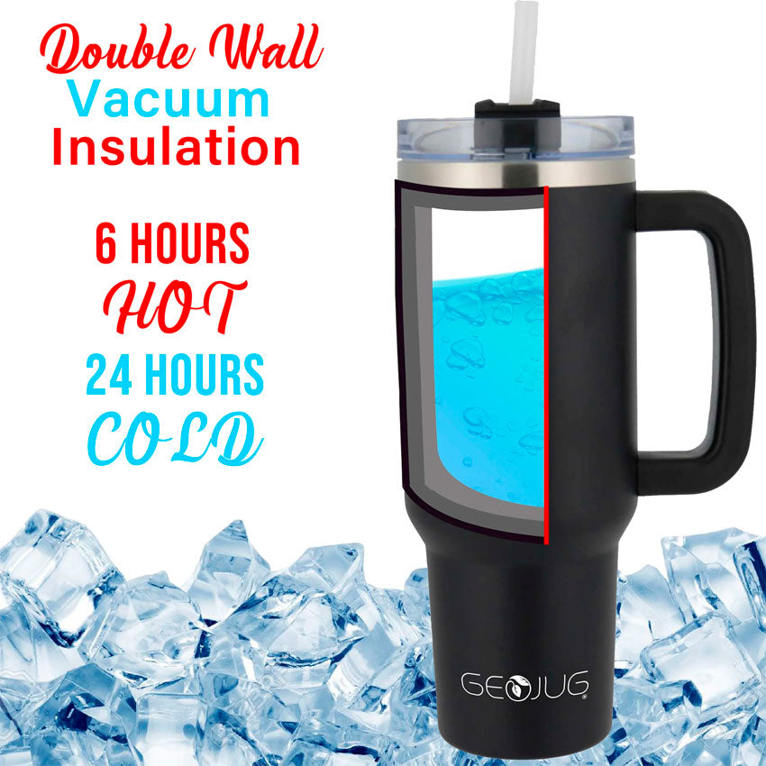 BRENTWOOD GEOJUG CMB-1200BK - VASO DE ACERO INOXIDABLE AISLADO CON ASA, TAPA Y PAJITA, COLOR NEGRO