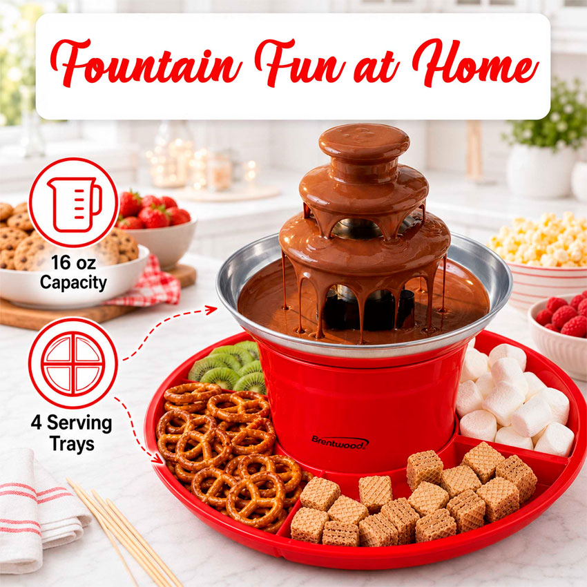 Maquina Fondue de Chocolate 3 Niveles Brentwood Roja