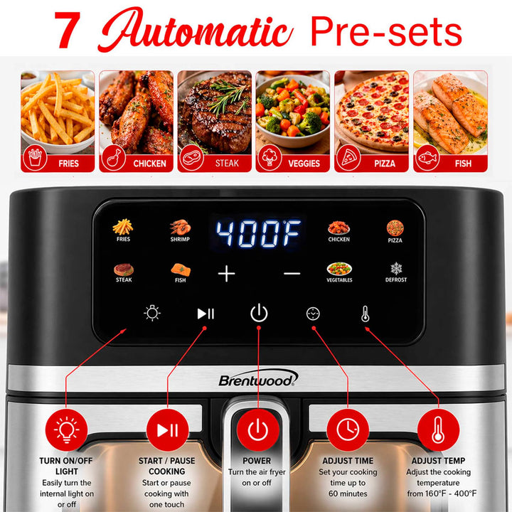 Brentwood Freidora de Aire Digital 8qt Negra con Pantalla Táctil