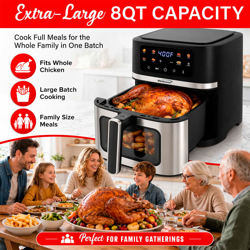 Brentwood Freidora de Aire Digital 8qt Negra con Pantalla Táctil