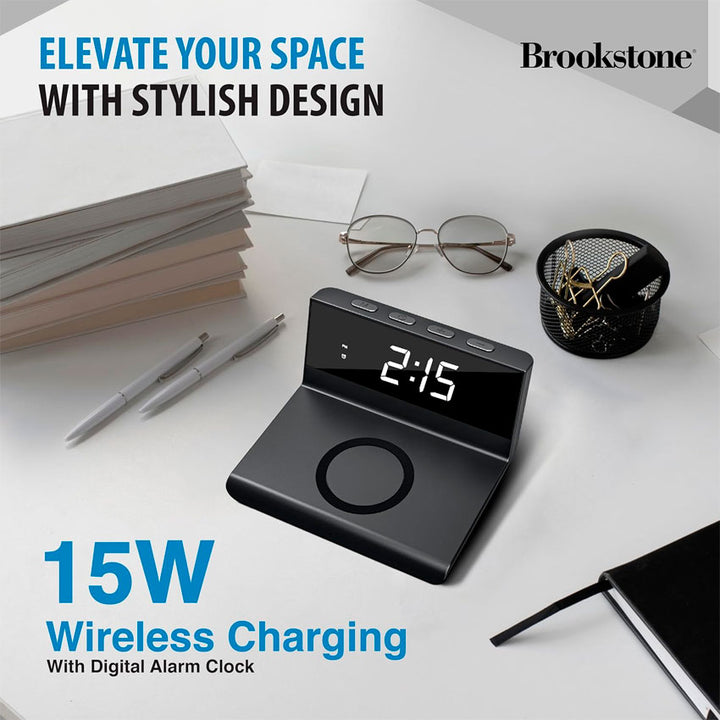 BROOKSTONE RELOJ DESPERTADOR DIGITAL C/CARGADOR NEGRO