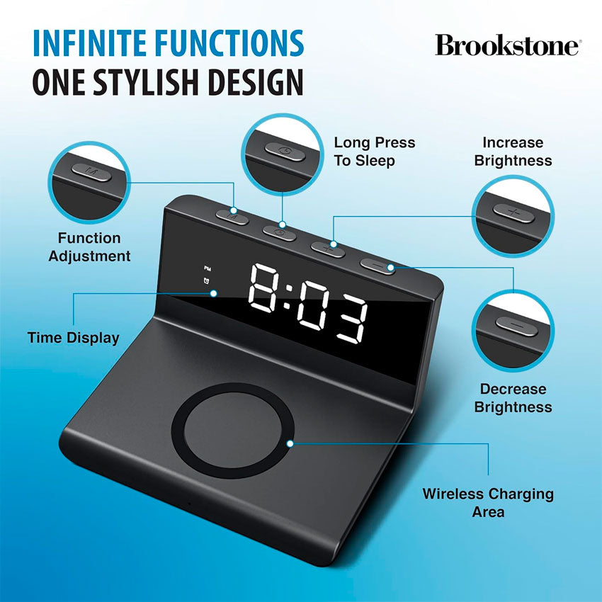 BROOKSTONE RELOJ DESPERTADOR DIGITAL C/CARGADOR NEGRO