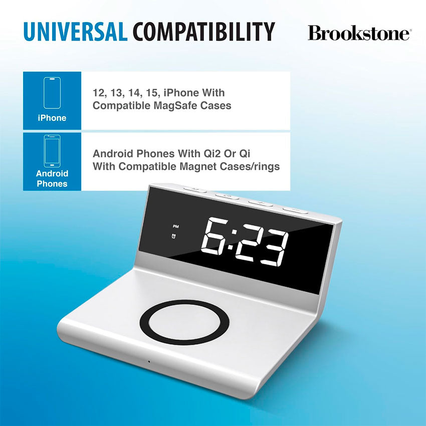 BROOKSTONE RELOJ DESPERTADOR DIGITAL C/CARGADOR BLANCO