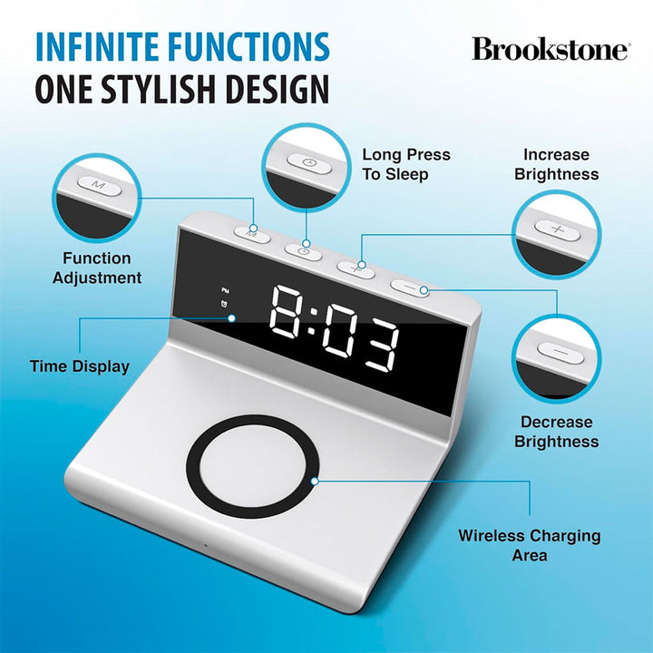 BROOKSTONE RELOJ DESPERTADOR DIGITAL C/CARGADOR BLANCO