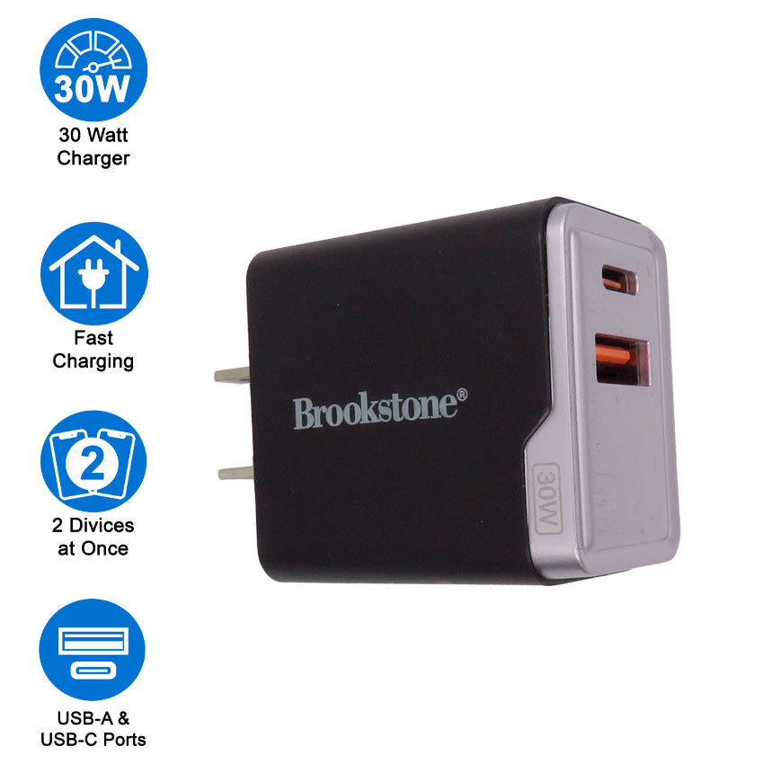 BROOKSTONE ADAPTADOR AC USB CARGA ULTRA RÁPIDA 30W