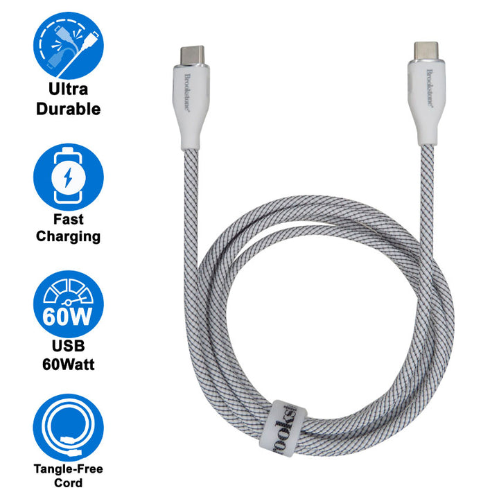 BROOKSTONE CABLE USB TIPO C A USB TIPO C 60W 1.8 M BLANCO