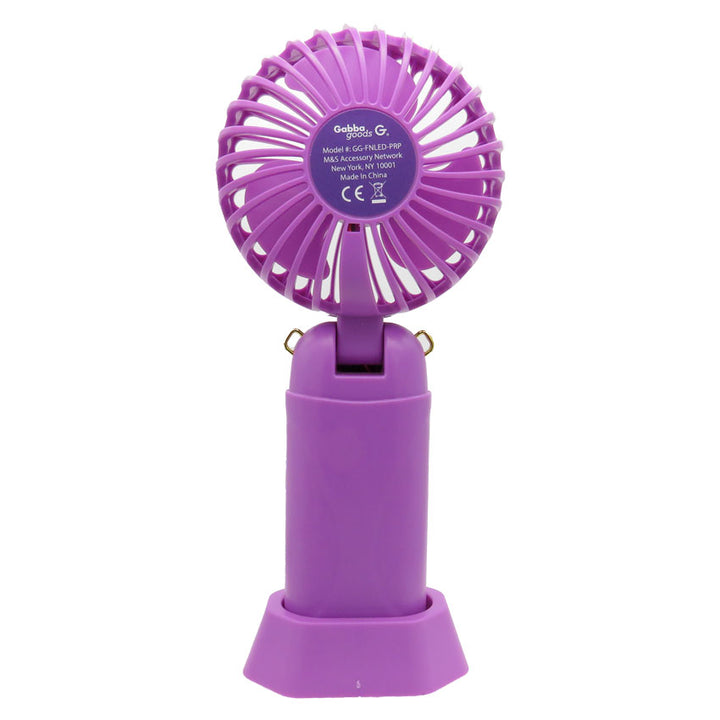 Gabba Goods Ventilador Portatil de Mano 5 Velocidades Recargable con Base y Pantalla Led Purpura