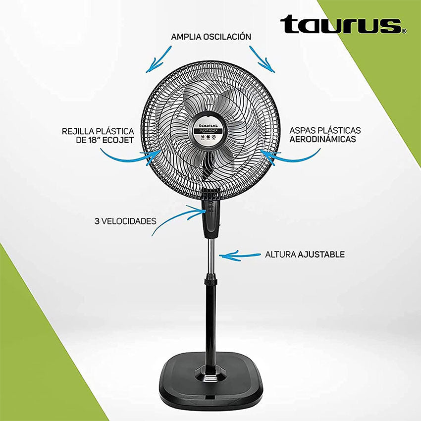 TAURUS VENTILADOR 2 EN 1 18 PULGADAS 3 VELOCIDADES COLOR NEGRO