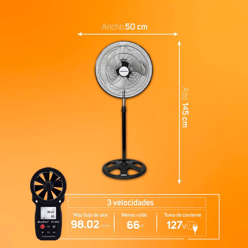 Taurus Ventilador de Pedestal 3 en 1 Metalico 18 Pulgadas