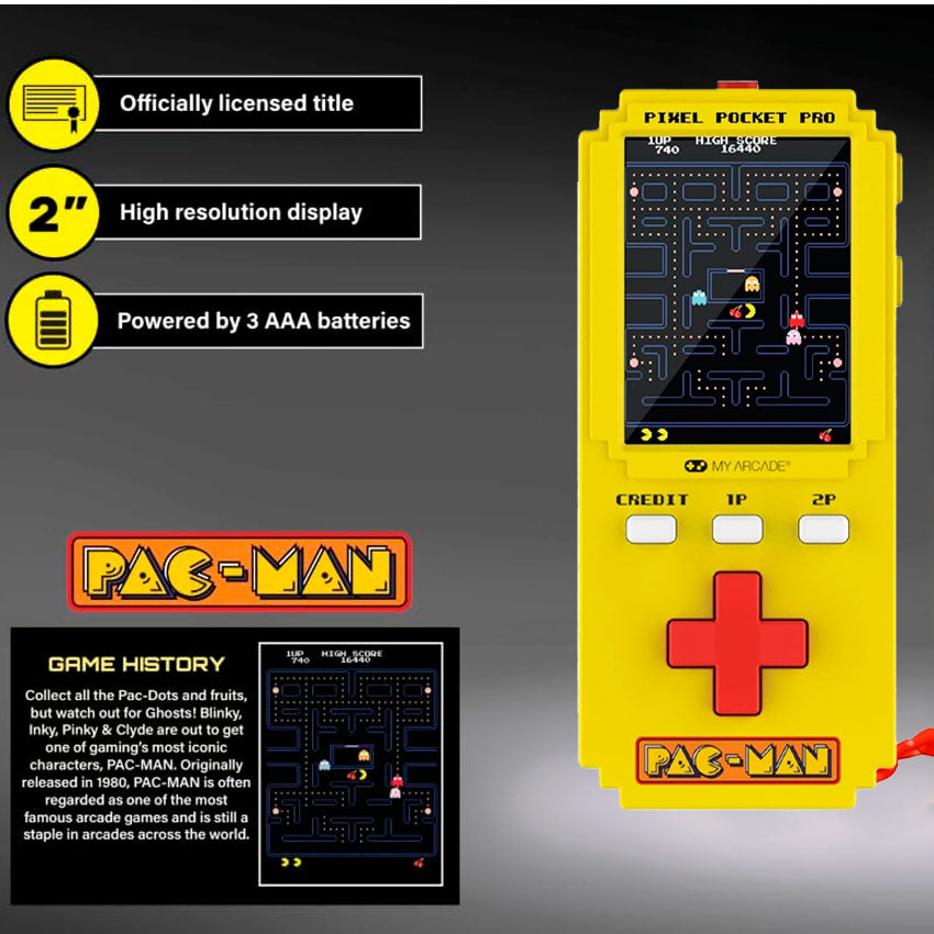 DREAMGEAR CONSOLA PORTÁTIL PAC-MAN PIXEL POCKET PRO CON PANTALLA DE 5.1 CM