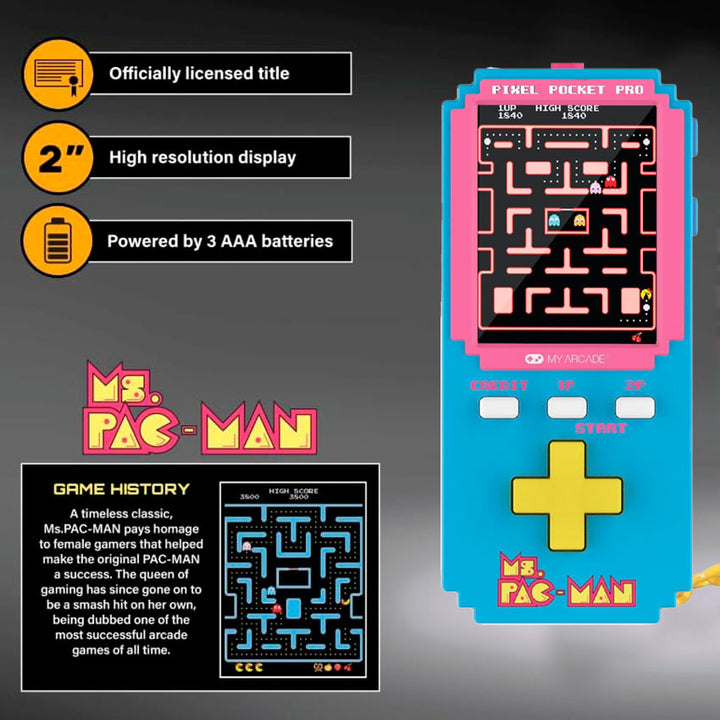 DREAMGEAR CONSOLA PORTÁTIL MS. PAC-MAN PIXEL POCKET PRO CON PANTALLA DE 5.1 CM