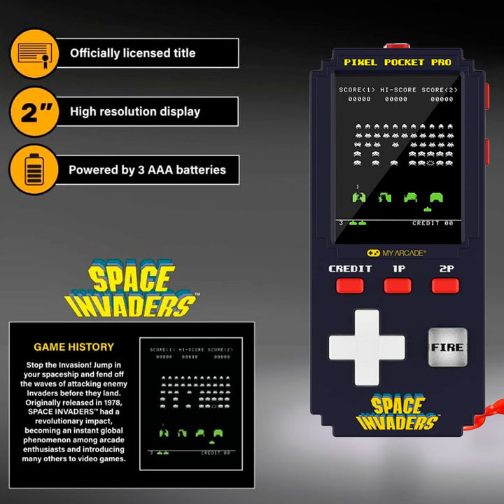DREAMGEAR CONSOLA PORTÁTIL SPACE INVADERS PIXEL POCKET PRO CON PANTALLA DE 5.1 CM