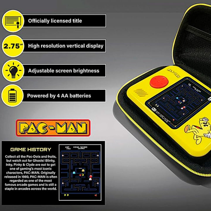 DREAMGEAR CONSOLA PORTÁTIL PAC-MAN POCKET PLAYER PRO CON PANTALLA DE 7 CM Y ESTUCHE DE VIAJE