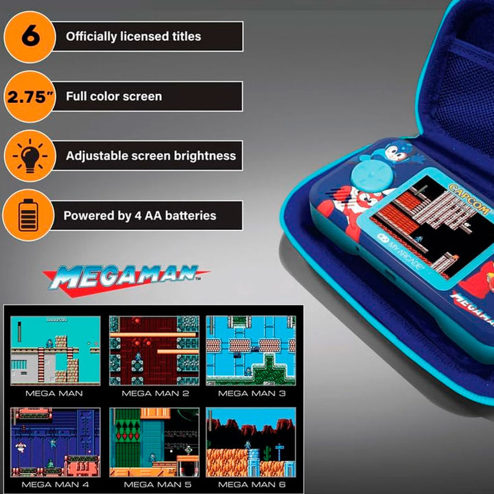 DREAMGEAR CONSOLA PORTÁTIL MEGA MAN POCKET PLAYER PRO CON PANTALLA DE 7 CM, ESTUCHE DE VIAJE Y 6 JUEGOS INCLUIDOS