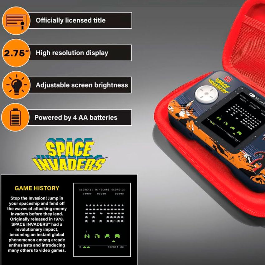 DREAMGEAR CONSOLA PORTÁTIL SPACE INVADERS POCKET PLAYER PRO CON PANTALLA DE 7 CM Y ESTUCHE DE VIAJE