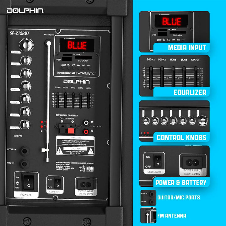 DOLPHIN BAFLE 2X12 PULGADAS 3,600 WATTS BLUETOOTH