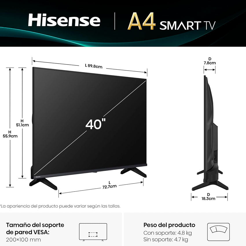 TV HISENSE 40" LED FULL HD SMART VIDAA