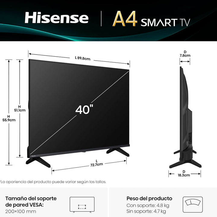 TV HISENSE 40" LED FULL HD SMART VIDAA