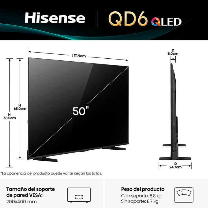 TV HISENSE 50" QLED 4K ULTRA HD VIDAA