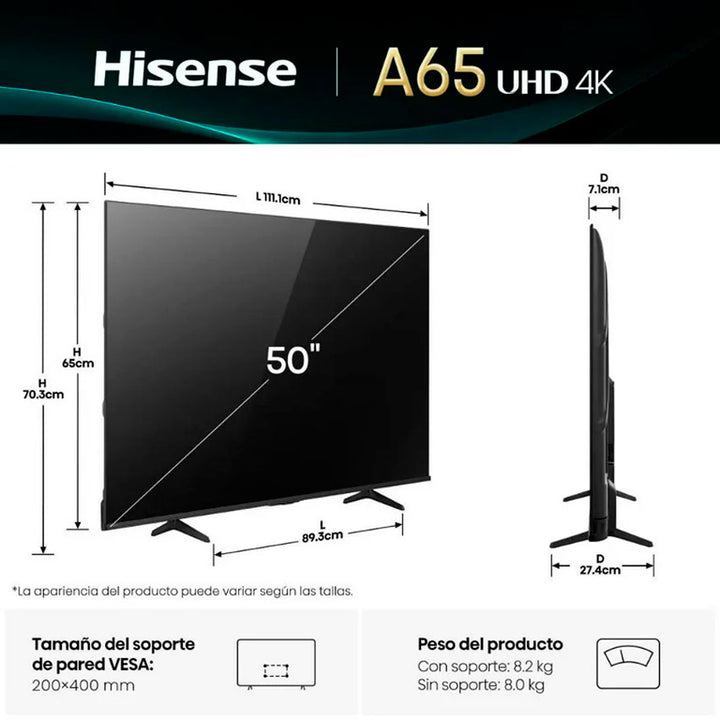 TV HISENSE 50" LED 4K ULTRA HD SMART VIDAA