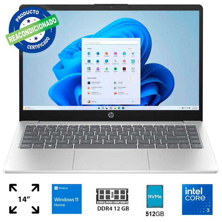 LAPTOP HP 14" 12 GB RAM, 512 GB SSD, I3-100U, W11 H